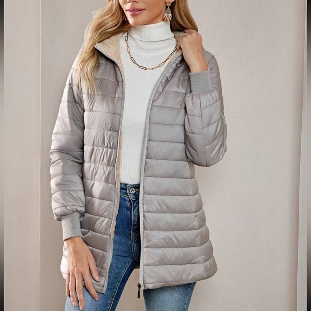 Luxe quilted teddy lined hooded jacket